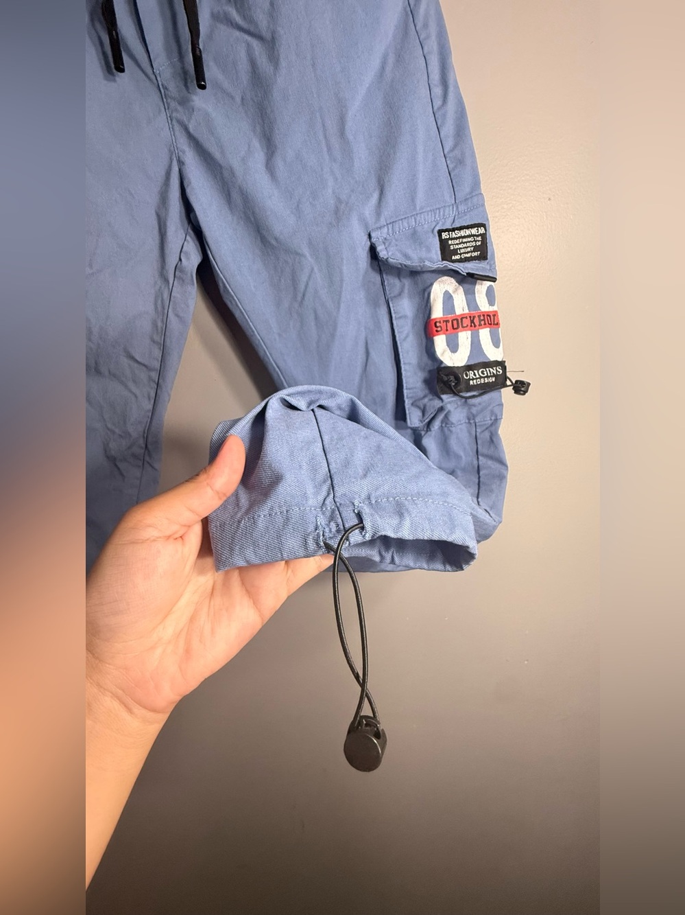 Men's Sky Blue Cargo Pants with Utility Pockets - Picture 3 of 9